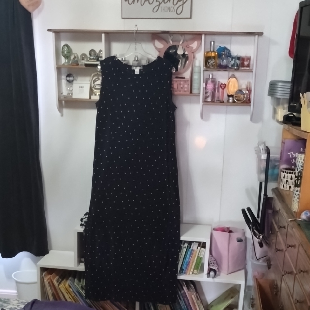 Dark Navy Blue With Gold Polka Dot Maxi Dress